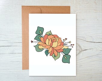 Carte de souhait / Carte de voeux pivoine colorée