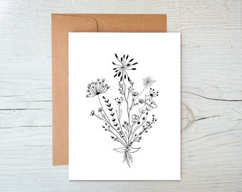 Carte de souhait / carte de voeux fleurs sauvages minimaliste