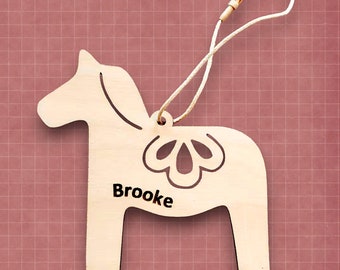 Personalizable Hanging Dala Horse Ornament | Gift Tag