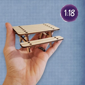 Miniature Wooden Picnic Table for 1:18 Scale Dollhouse