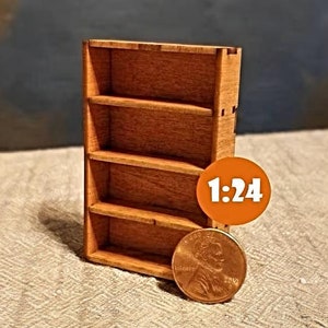 Miniature Wooden Bookshelf | 1:24 Scale | Dollhouse Library | Doll Books
