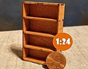 Miniature Wooden Bookshelf | 1:24 Scale | Dollhouse Library | Doll Books