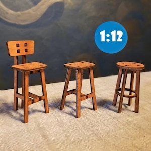 Miniature Wooden Stools for 1:12 Scale Dollhouse