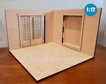 Japanese Miniature Room Backdrop | Dollhouse Corner Box | Doll Photography Backdrop | 5-6 Inch Doll Backdrop | 1:12 Scale