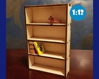 Miniature Wooden Bookshelf | 1:12 Scale | Dollhouse Library | Doll Books