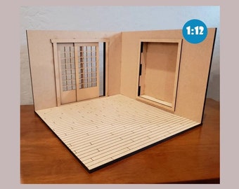 Japanese Miniature Room Backdrop | Dollhouse Corner Box | Doll Photography Backdrop | 5-6 Inch Doll Backdrop | 1:12 Scale