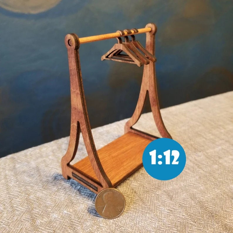 Wood Dollhouse Miniature Hangers and Clothes Rack | Dollhouse Decor | 1:12 Scale | Doll Decor | Dollhouse Decorating