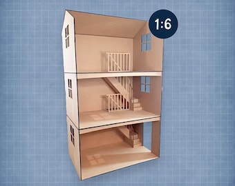 Stairway Dollhouse Room Box | Photography Backdrop | 11-12 inch dolls | 1:6 Scale | Dollhouse Room Box