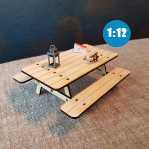 Miniature Wooden Picnic Table for 1:12 Scale Dollhouse