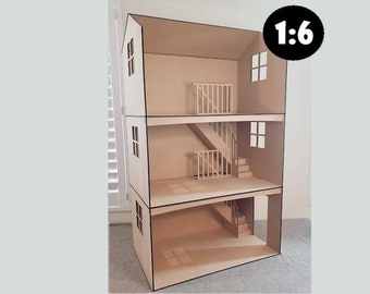Stairway Dollhouse Room Box | Photography Backdrop | 11-12 inch dolls | 1:6 Scale | Dollhouse Room Box