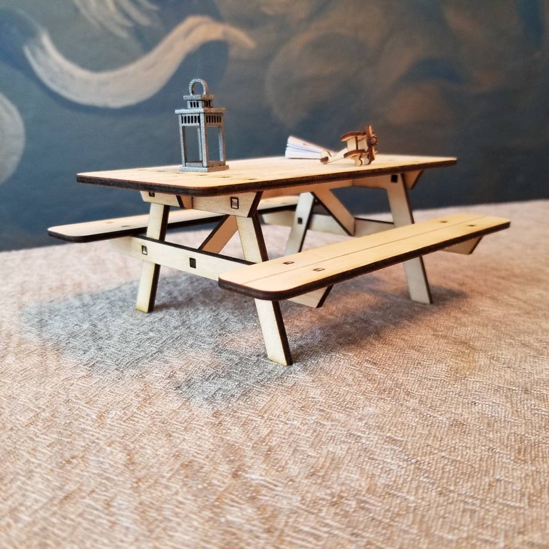 Miniature Wooden Picnic Table for 112 Scale Dollhouse Etsy