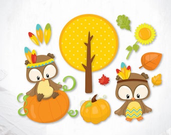 Thanksgiving owls cutting files svg, dxf, pdf, eps included - cut files for cricut and silhouette - Cutting Files SVG