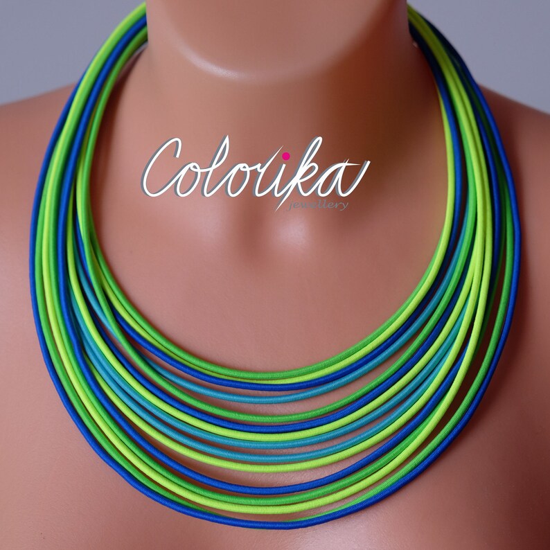 Colored jewelry Green statement necklace Neon Minimalist necklace Multi strand necklace Neon tribal necklace Tribal necklace