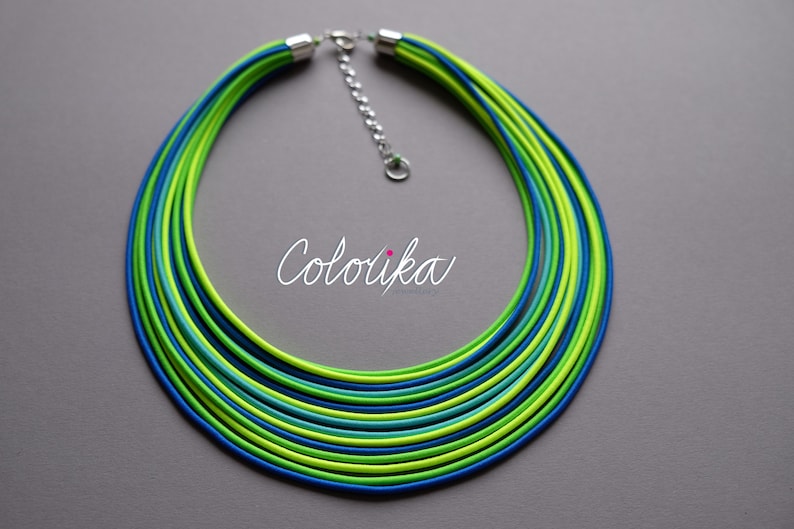 Colored jewelry Green statement necklace Neon Minimalist necklace Multi strand necklace Neon tribal necklace Tribal necklace