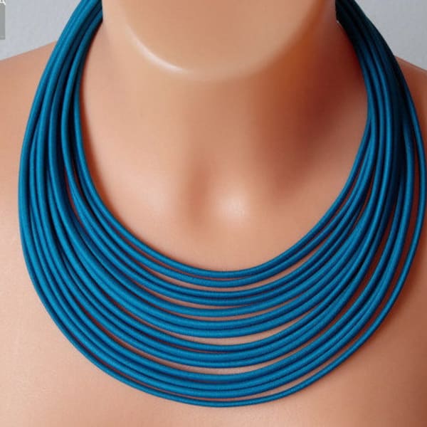 Bold necklace, Ombre Statement Necklace, Trending Necklace, Fabric necklace, Turquoise bib necklace, Multistrand fashion necklace Colorika