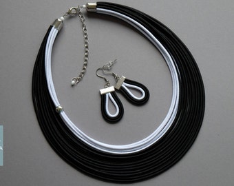 Black Statement Necklace & Drop Earrings: Urban Fashion Jewelry Set