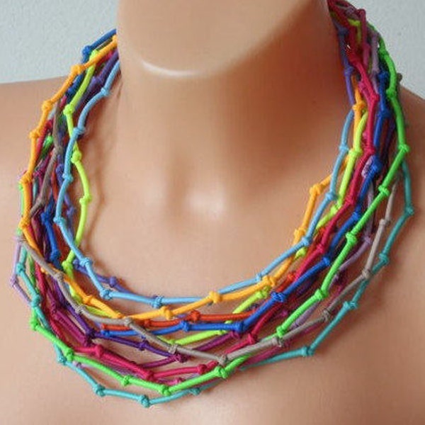 Knotted colourful necklace, Knotted jewelry, Tribal necklace, layered necklace, multi strand necklace, Rainbow necklace,Multicolored jewelry