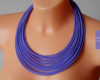 Violet Textile Statement Necklace: Layered Fabric Cord, Handmade Choker