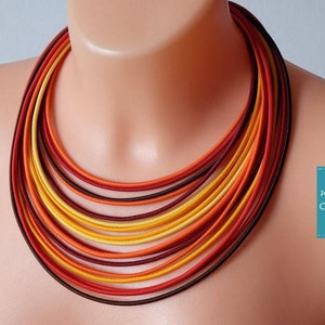 Handmade Textile Statement Necklace: Orange, Yellow, Red