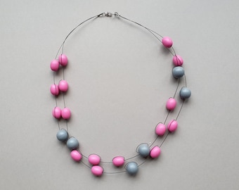 Multistrand Beaded Necklace: Colorful Textile Strand Statement Necklace