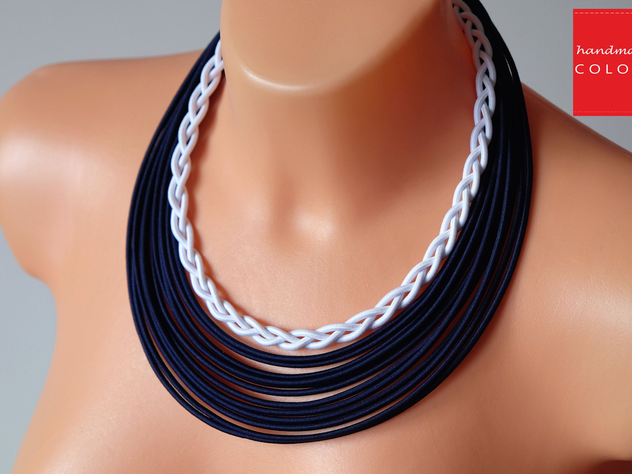 Navy blue necklace, Nautical necklace, Sea necklace, Ropes necklace, Textile necklace, Braided necklace, Handmade necklace, Blue necklace