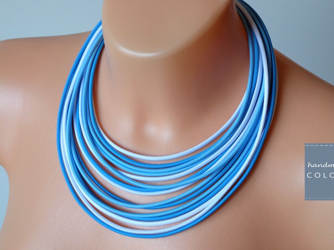 Statement Blue Rope Necklace: Fabric Lariat Multi Strand Choker - Etsy
