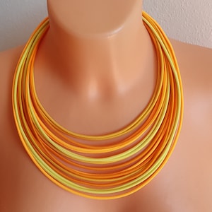 Yellow Statement Necklace: African Textile Rope Strand