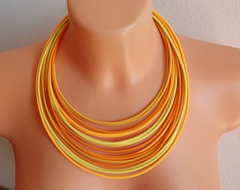 Yellow Statement Necklace: African Textile Rope Strand