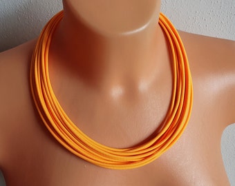 Neon Orange Fiber Necklace: Minimalist Textile Rope Jewelry