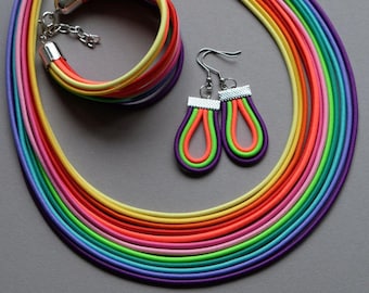 Raibow jewelry set, Rainbow necklace, LGBT gift, Colourful jewelry set, Boho jewelry set, Bohochic jewelry, Boho necklace, Boho style