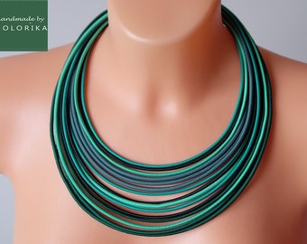 Handmade necklace, Green necklace, Tribal necklace, Bib necklace, Bold necklace, Rope necklace, Layered necklace, Statement necklace