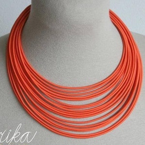 African statement necklace, Orange layer necklace, Multistrand necklace, Tribal ethnic necklace, African jewelry, Layered necklace
