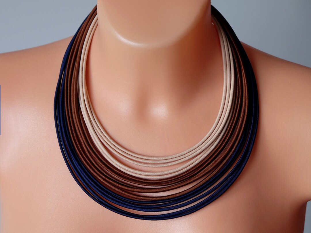 Brown Necklace, Blue Necklace, Beige Necklace, Colourful Necklace, Fabric Necklace, Fiber ...