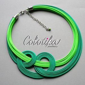 Neon fabric necklace, Green neon necklace, Knotted green necklace, Statement rope necklace, Unique fun necklace, Chunky colourful necklace image 3