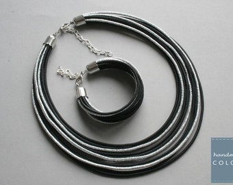 Textile black jewelry, Multi strand black necklace, Tribal black necklace, Colored jewelry, Minimalist necklace, Black cord necklace