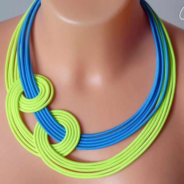 Neon necklace, Knot neon necklace, Boho chic necklace, Bright yellow necklace, Knotted rope necklace,Bold strand necklace,Colourful necklace