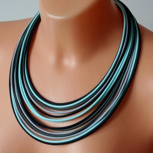Black gray necklace, Turquoise black necklace, Statement necklace, Bib colourful necklace,  Rope necklace,African style necklace,Bib jewelry