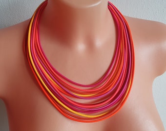 Felle neon ketting, oranje ketting, roze ketting, strand ketting, touw ketting, textiel koord ketting, stoffen ketting, Afrikaanse ketting