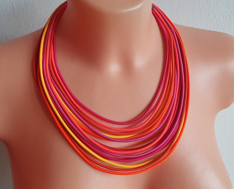Felle neon ketting, oranje ketting, roze ketting, strand ketting, touw ketting, textiel koord ketting, stoffen ketting, Afrikaanse ketting afbeelding 1