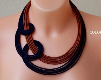 Knotted blue and brown necklace, Fashion strand necklace, Blue brown necklace,Knotted necklace,Blue cords necklace, Navy blue necklace