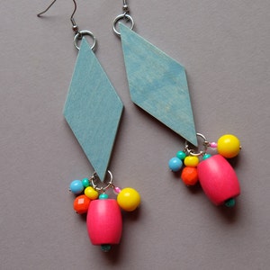 Huge beaded earrings, Bohemian earrings, Statement colourful earrings, Hippie earrings,Big wooden earrings,Beaded earrings,Bohemian earrings