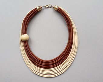Beige necklace, Brown necklace, Statement necklace, Cord necklace, Layered necklace, Statement jewelry, Brown jewelry, African necklace