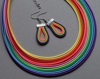 Rainbow jewelry set, Rainbow necklace, Rainbow earrings, LGBT jewelry, Pride gift, LGBT gift, Colourful jewelry set, Multistrand necklace