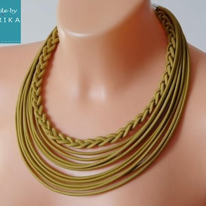 Bohemian jewelry - Statement mustarde necklace - Tribal textile jewelry - Multistrand Necklace - African Multistrand Jewelry -Ethnic Jewelry