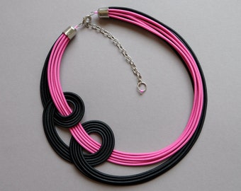 Multi strand necklace, Pink african necklace, Black pink necklace, Ropes necklace, Statement necklace, Bold necklace, Bib boho necklace