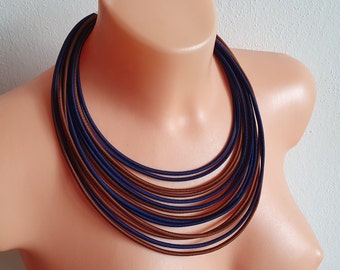 Statement necklace, Brown blue necklace, Strand necklace, Layered necklace, Bold necklace, Bib necklace, Minimalist necklace,Tribal necklace