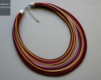 Multi Strand Fiber Necklace: Tribal Layered Textile Jewelry