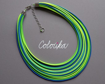Neon Green Strand Necklace: Bright Textile Rope Statement Necklace