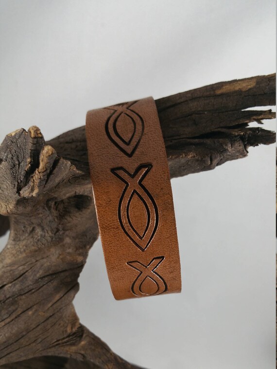 Christian Leather Cuff Bracelet. Men's or Women's. Etsy
