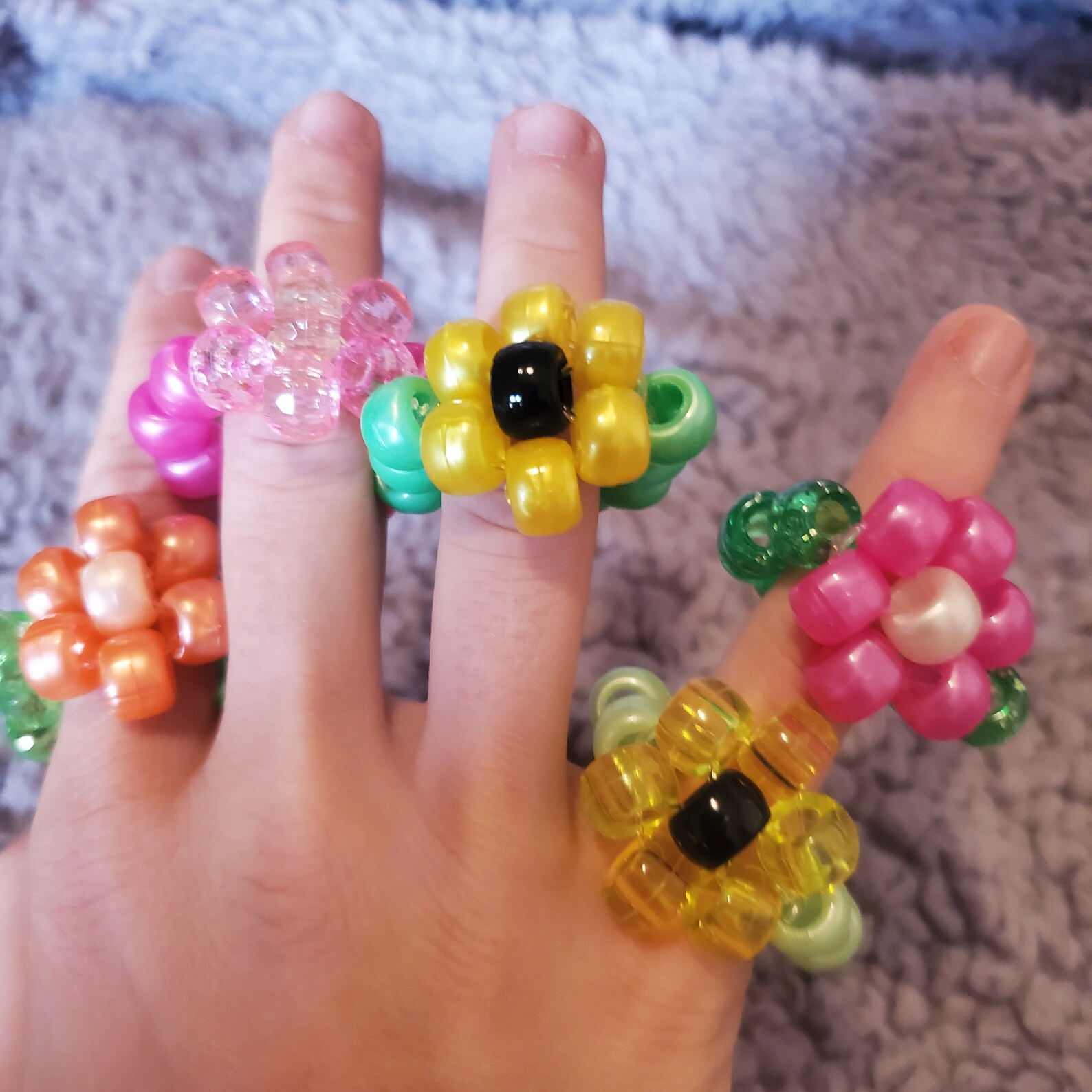Set of 5 Random Kandi Flower Rings Etsy